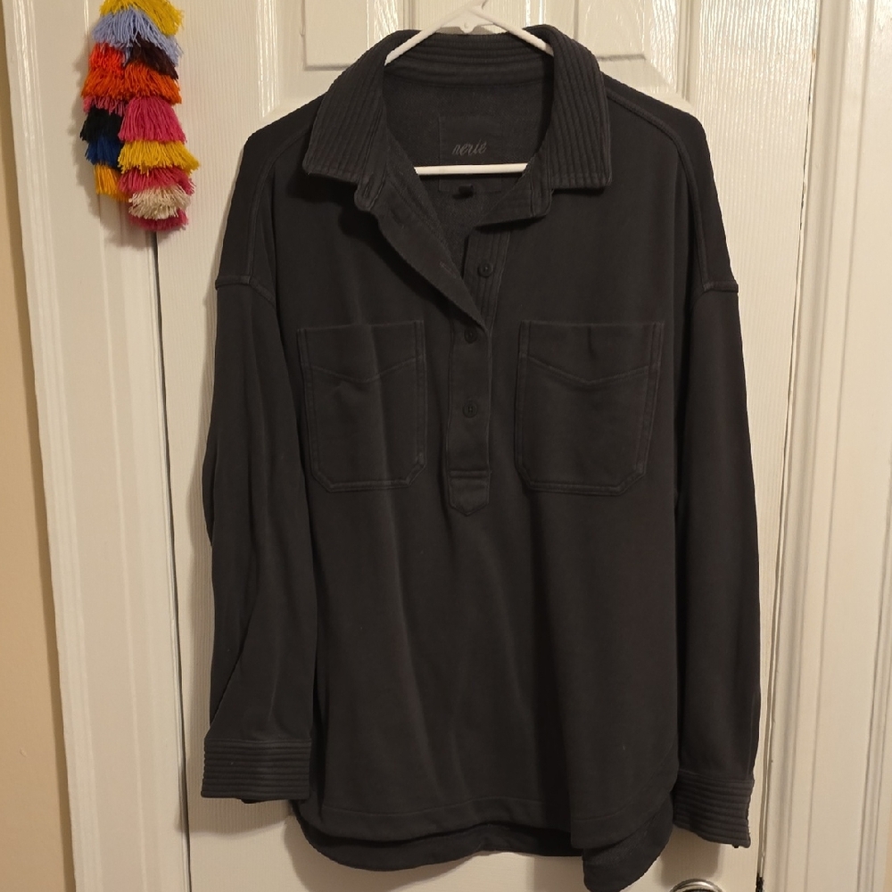 AERIE Dark Gray Long Sleeve Shirt SWEATSHIRT